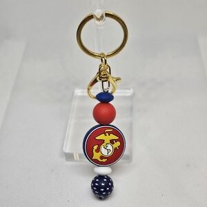 NWT Handcrafted Beaded Marine Goldtone Keychain